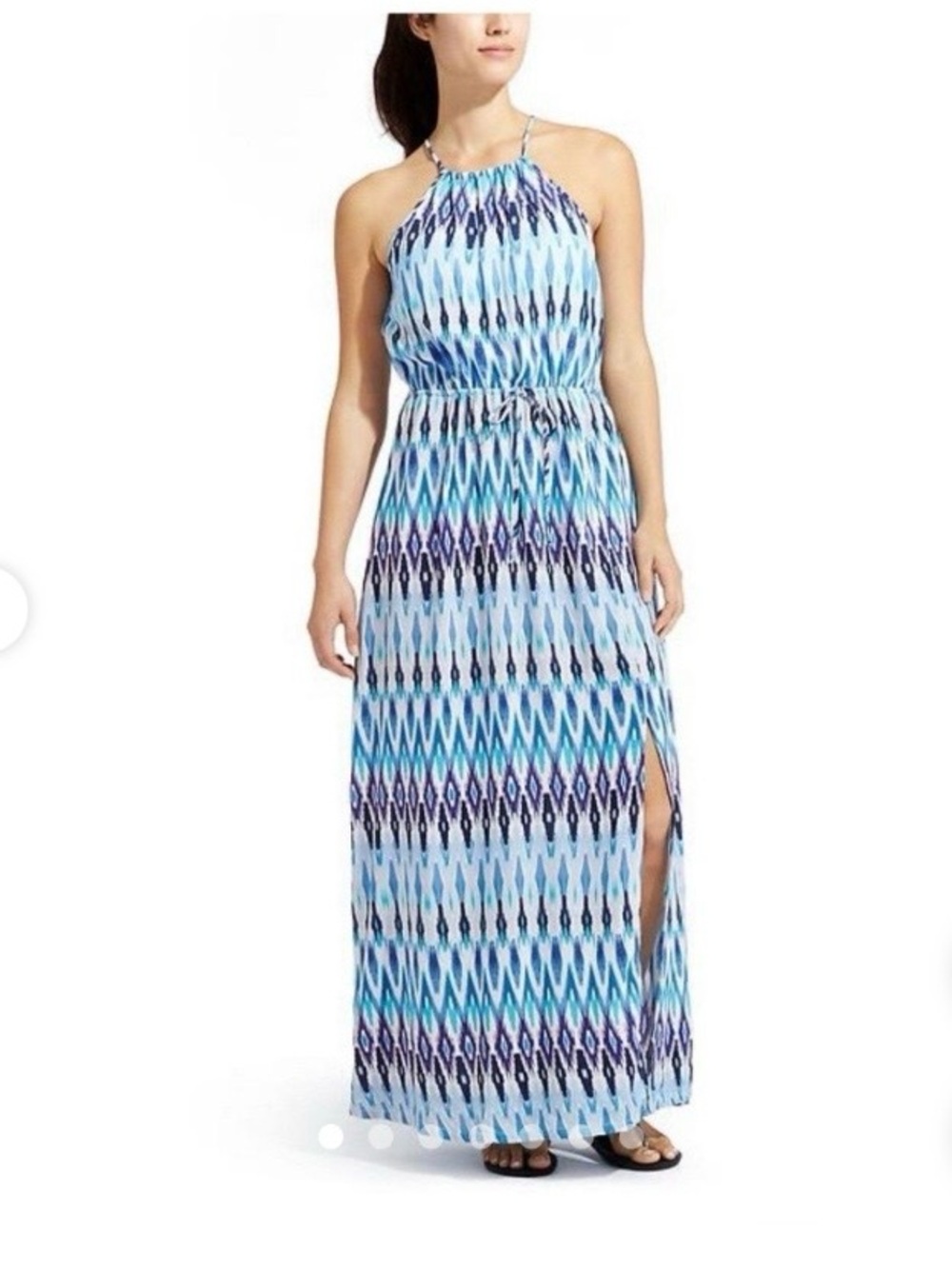 NWT Athleta Sunset Dress Blue Halter Maxi Vacation Packable MEDIUM